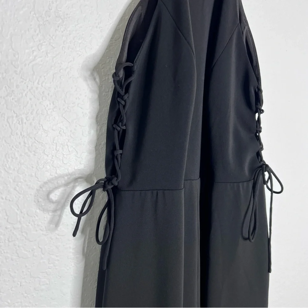 Jay Godfrey Jumpsuit Women size 8 Wide Leg Pants Lace Up Cut Out Sides Halter